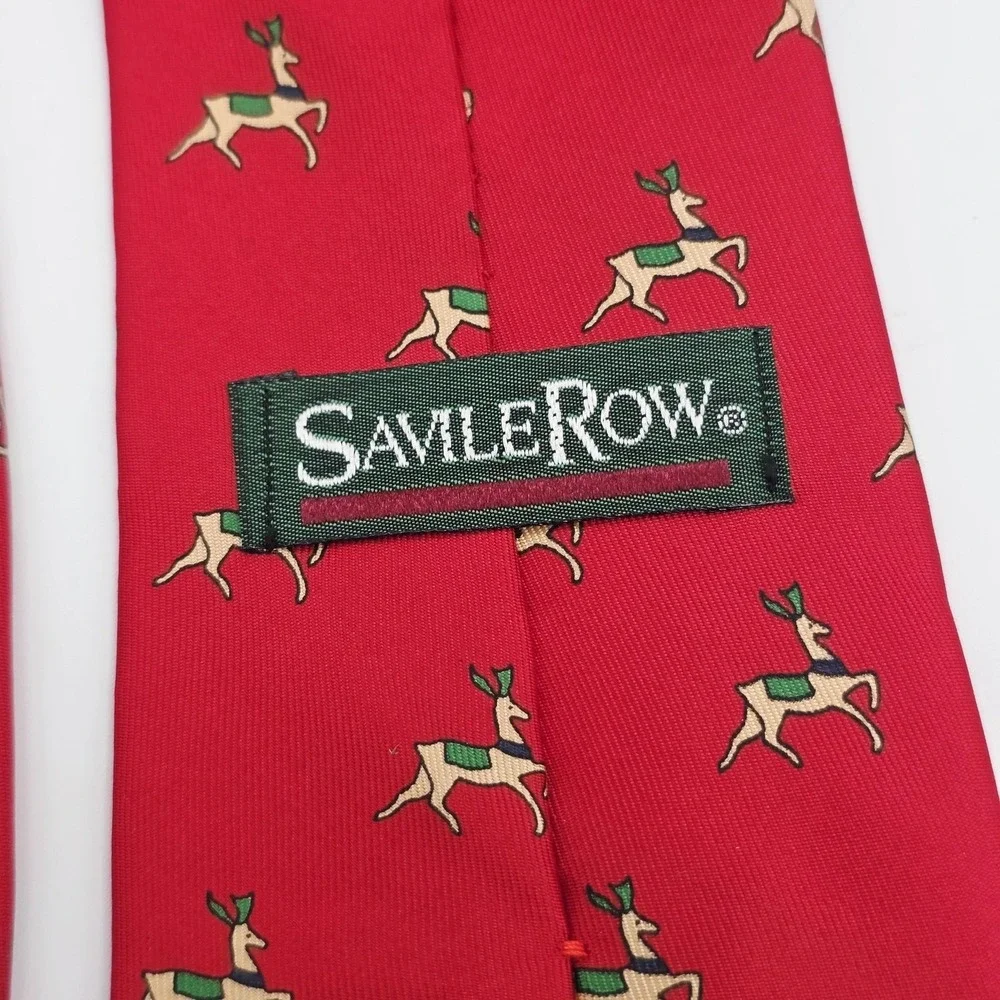 Savile Row Tie Mens One Size Red‎ Silk Reindeer Christmas Novelty Classic Print